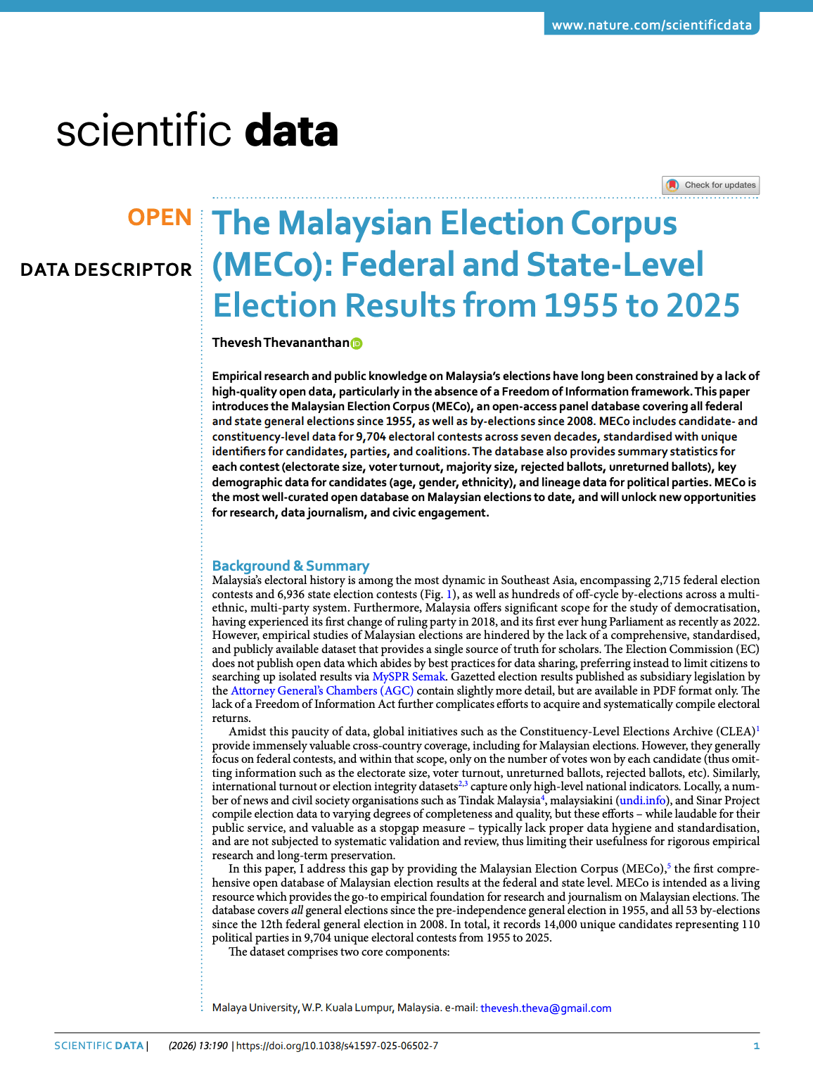The Malaysian Election Corpus: Federal & State-Level Election Results from 1955 to 2025