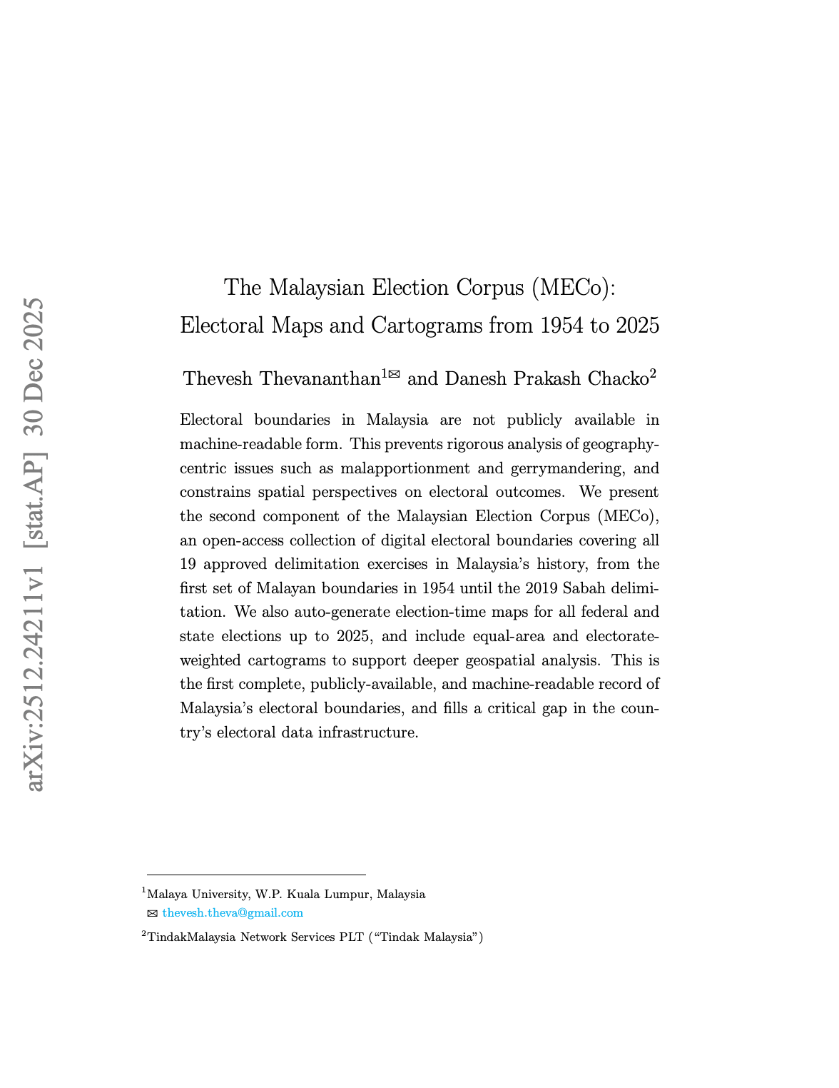 The Malaysian Election Corpus: Electoral Maps and Cartograms from 1954 to 2025